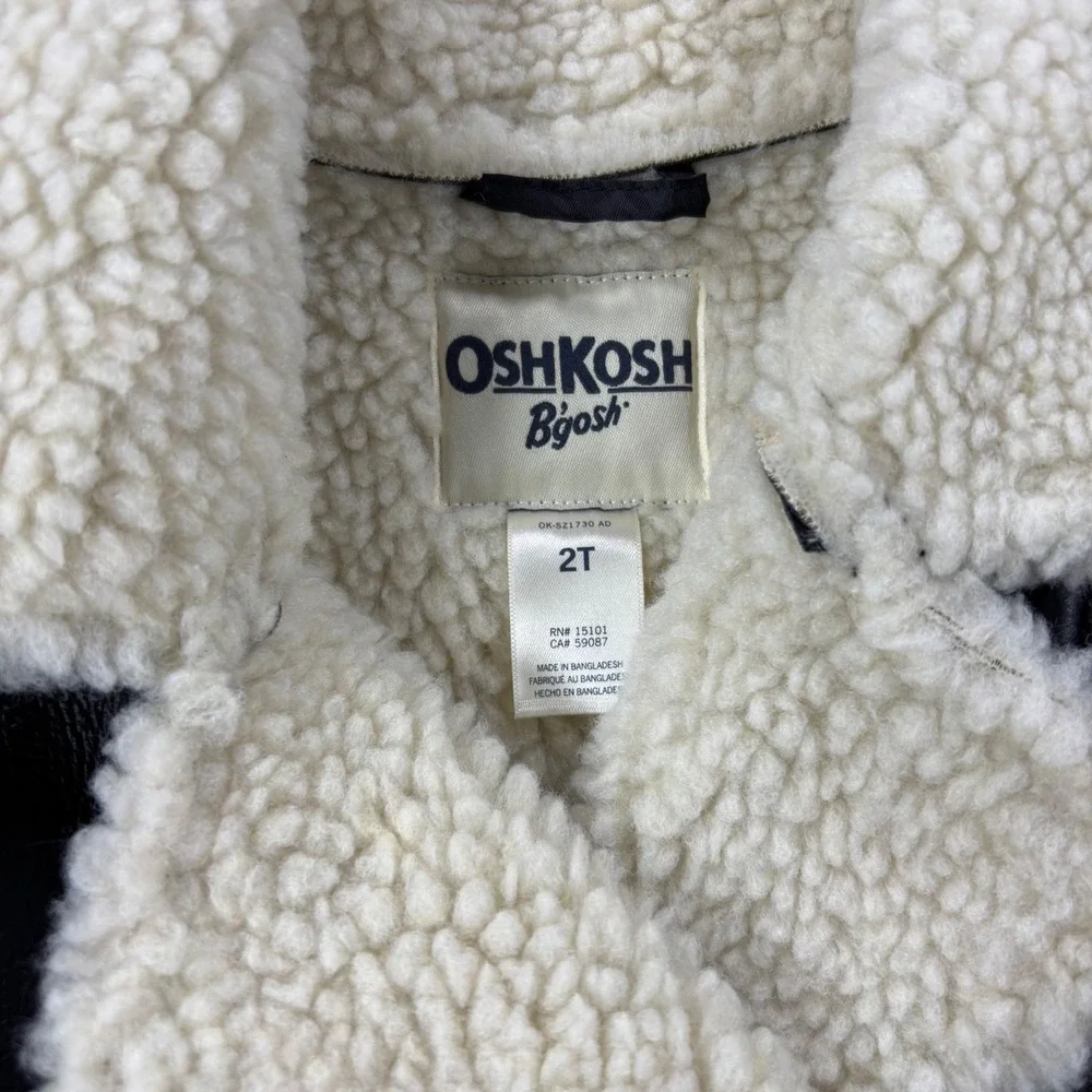 OshKosh B'gosh Faux Leather Jacket Unisex Kids 2T Black NWOT Shearling Aviator